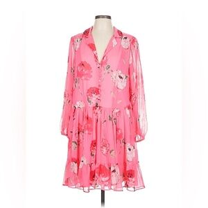 Maison Tara Pink Floral Long Sleeve Dress